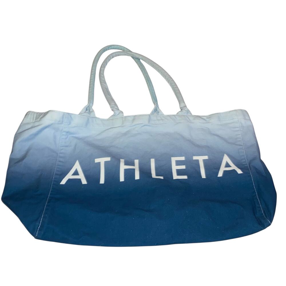 Athleta Extra Large 100% Cotton Canvas Blue Gradient Beach Tote Bag 24" x 13"